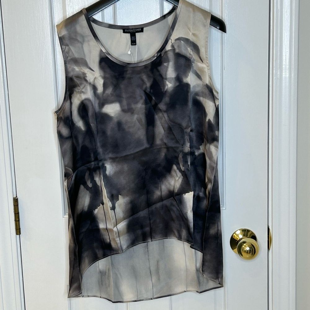 Eileen Fisher Black and Gray Graphic Sleeveless Tank